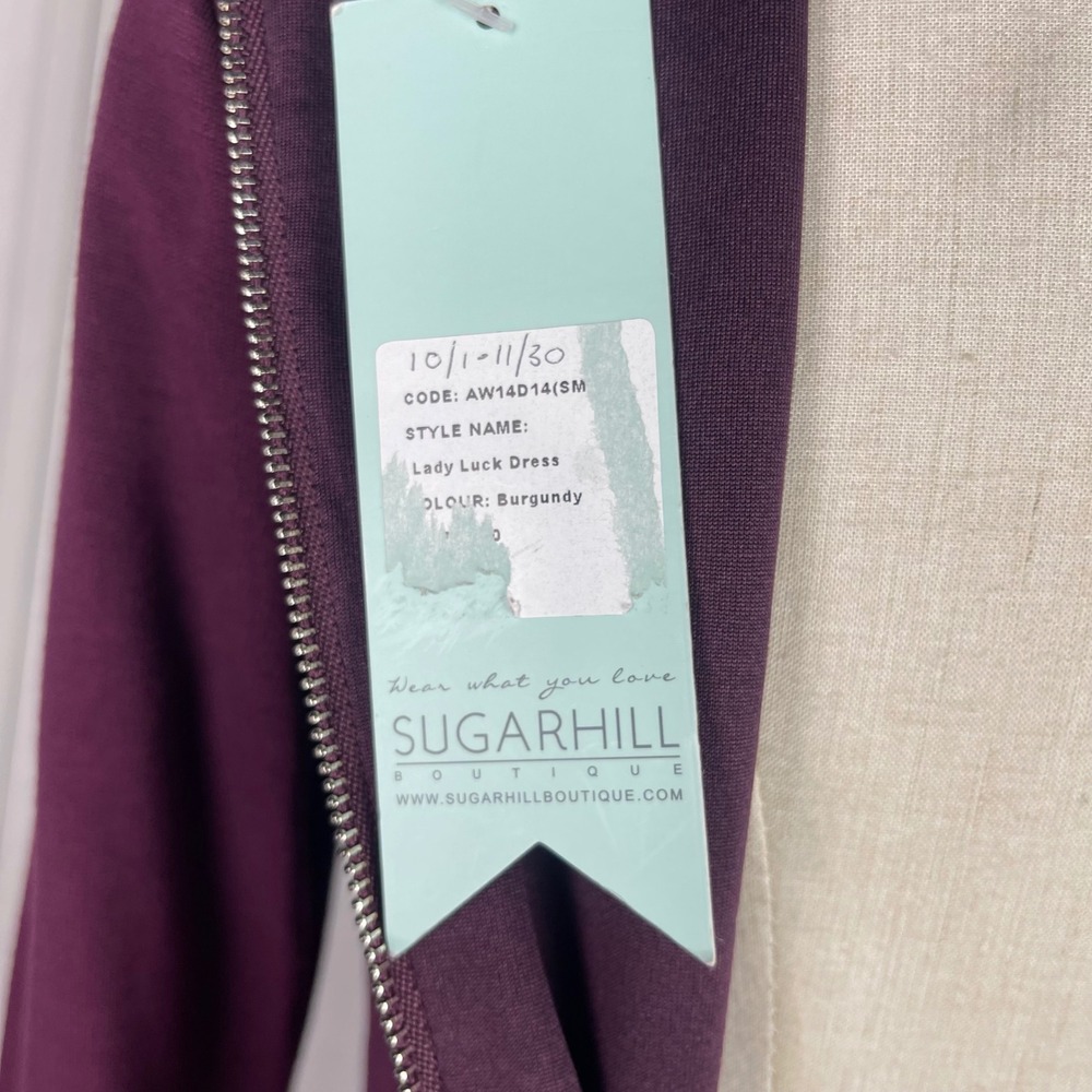 NWT Sugarhill Boutique Burgundy Velvet Panel Long Sleeve Bodycon Dress - US6 - Picture 10 of 13